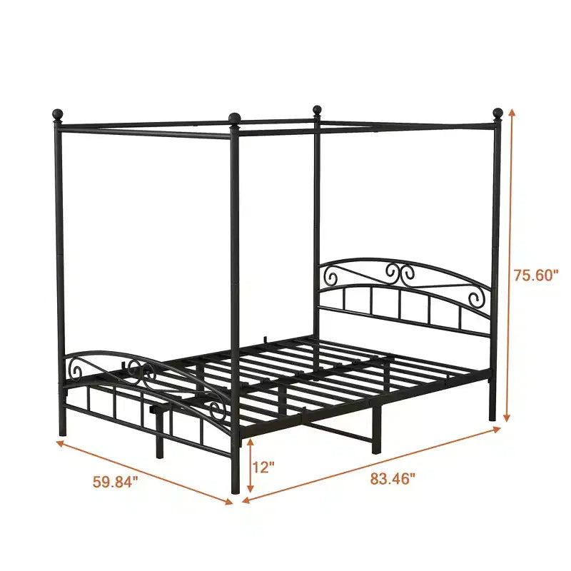 Telaio Letto a Baldacchino in Metallo Resistente, Supporto Stabile Senza Rumore, Nero – Matrimoniale Francese/Standard