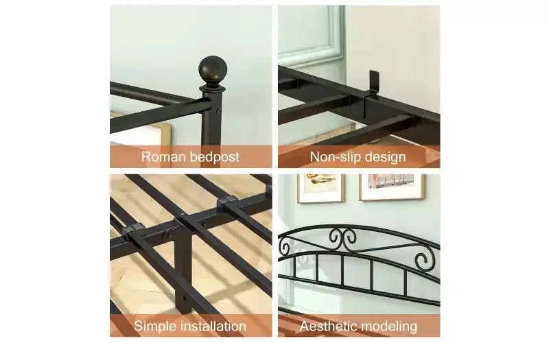 Telaio Letto a Baldacchino in Metallo Resistente, Supporto Stabile Senza Rumore, Nero – Matrimoniale Francese/Standard