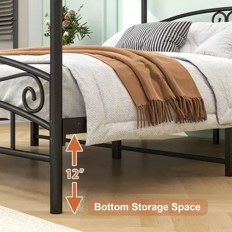 Telaio Letto a Baldacchino in Metallo Resistente, Supporto Stabile Senza Rumore, Nero – Matrimoniale Francese/Standard