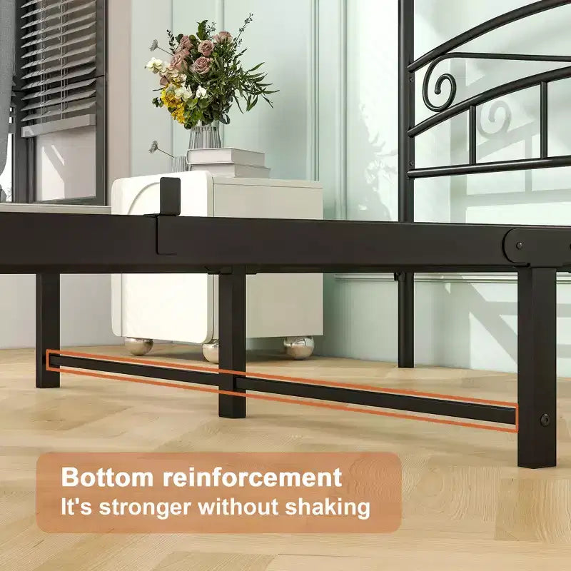 Telaio Letto a Baldacchino in Metallo Resistente, Supporto Stabile Senza Rumore, Nero – Matrimoniale Francese/Standard