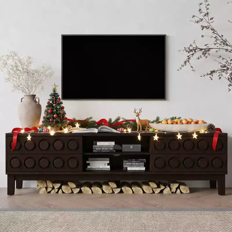 Mobile TV per la TV con 4 cassetti, gestione cavi, per TV fino a 75" – Marrone scuro