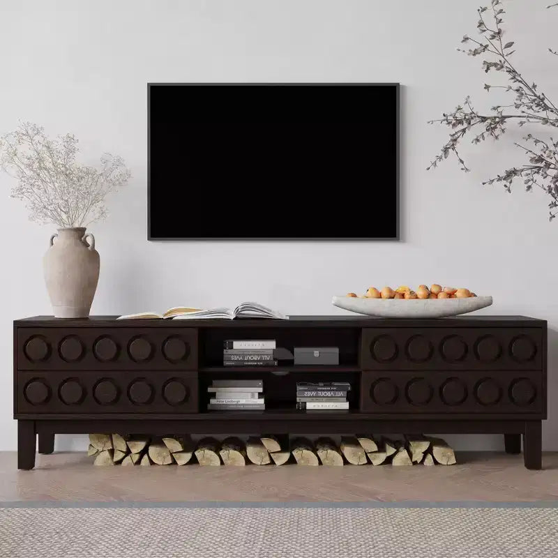 Mobile TV per la TV con 4 cassetti, gestione cavi, per TV fino a 75" – Marrone scuro