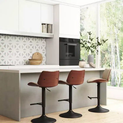 Sgabello da bar girevole regolabile – Mid-Century Modern, sollevamento idraulico, similpelle vegana color crema