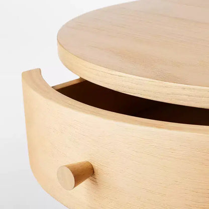 Tavolino rotondo con cassetto, base a X in legno – Naturale chiaro