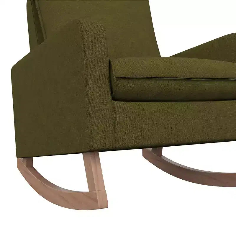 Sedia a dondolo imbottita in lino con gambe in legno – Capacità 136 kg