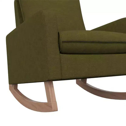 Sedia a dondolo imbottita in lino con gambe in legno – Capacità 136 kg