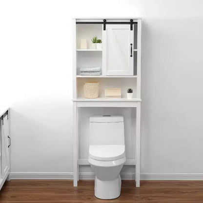 Mobiletto salvaspazio da bagno sopra il WC in stile rustico con 5 ripiani e anta scorrevole