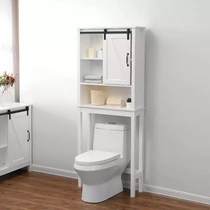 Mobiletto salvaspazio da bagno sopra il WC in stile rustico con 5 ripiani e anta scorrevole