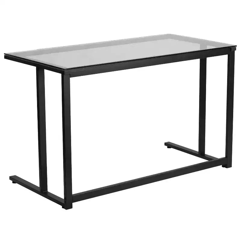 Scrivania per computer con piano in vetro e base in metallo nero – 120 cm L